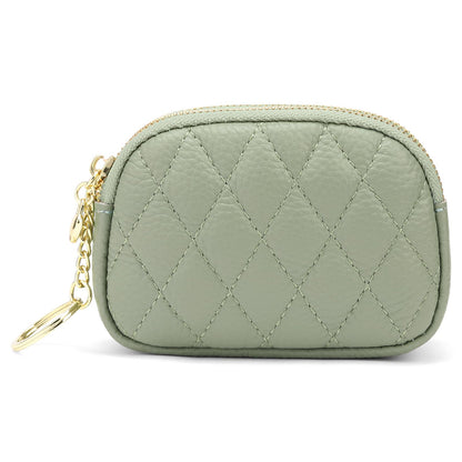 SENDEFN Women's Coin Purse Genuine Leather Wallet Small 2 Zippers Change Pouch Purse with Keychain Ring