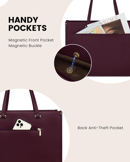 LOVEVOOK Laptop Bag for Women, 15.6'' Laptop Tote Purse 2-in-1 Professional Work Bag Business Briefcase with Clutch Purse, Waterproof Leather Computer Handbag for Teacher Office Travel