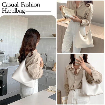 Small Shoulder Bag for Women Cute Hobo Purses Trendy Leather Tote Handbags Classic White Underarm Purse with Double Zipper