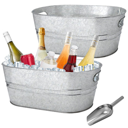 2 Pack 4 Gallon Galvanized Tub Ice Buckets for Parties Portable Beverage Tub Champagne Bucket Metal Ice Buckets for Cocktail Bar with Ice Scoop