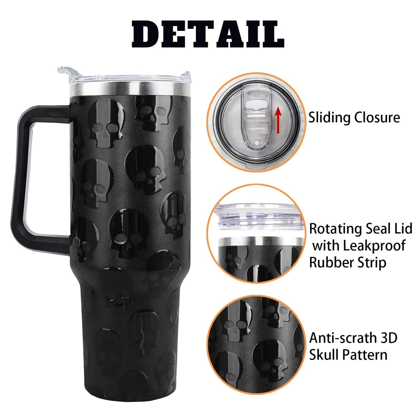 sxmluedn Goth Gifts Goth Tumbler Halloween Tumbler 40 Oz 3d-Printed Skull Gifts Cup For Women Men Spooky Skeleton Travel Mug with Handle Lid and Straw