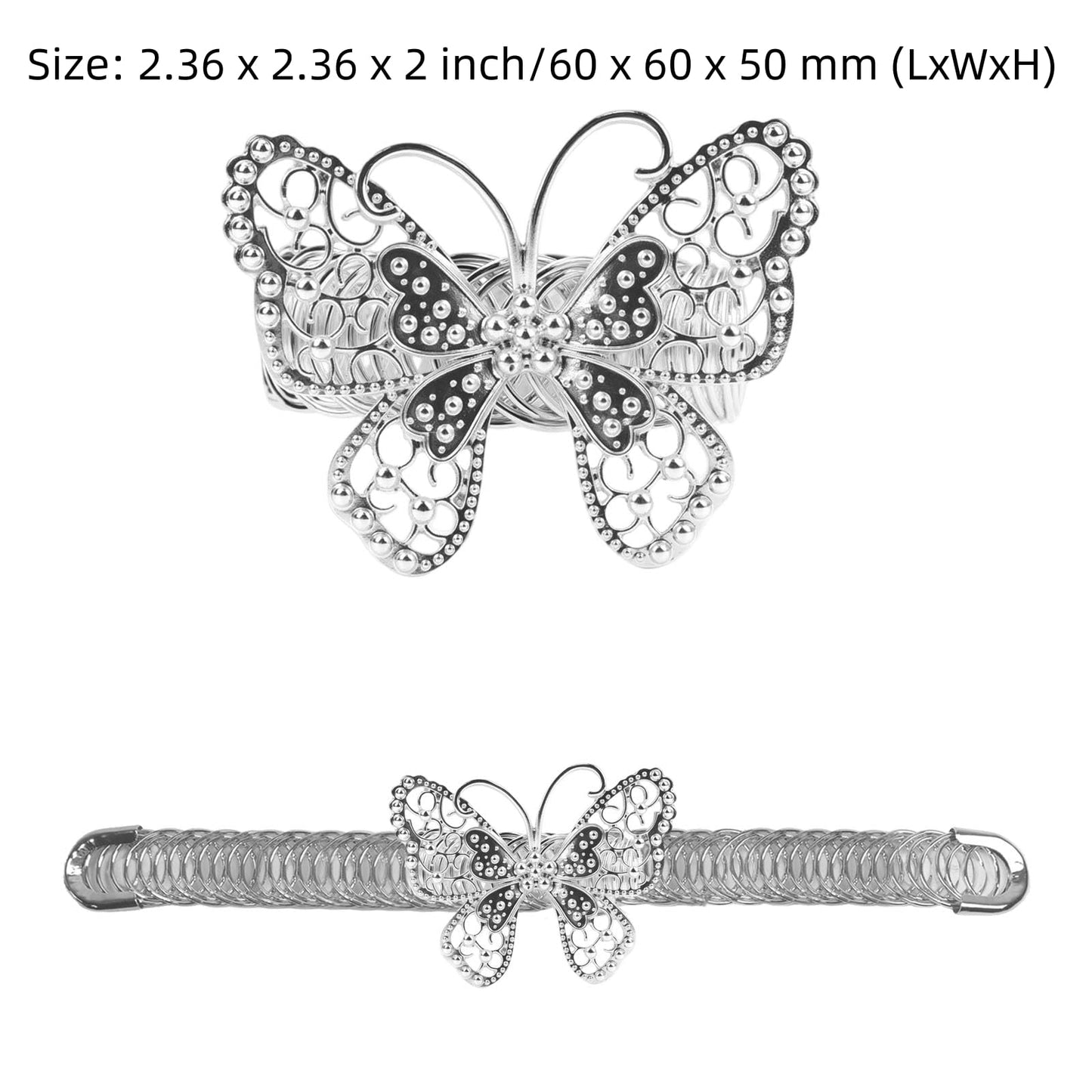 Chinflly Silver Butterfly Curtain Tiebacks No-Drill Modern Metal Curtain Holdbacks Easy to Install for Rental House Dorm Present Elegant Home Decor, 2 Packs