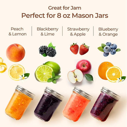 ComSaf Small Mason Jars 8 oz 12Pcs Bulk Set, Half Pint Regular Mouth Mason Jar with Lids and Seal Bands, Glass Canning Jars for Jam, Jelly, Spice, Meal Prep, Shower Wedding Favors, DIY Candles Decor
