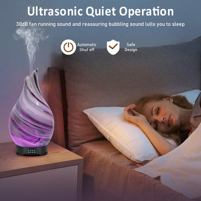 Essential Oil Diffuser 120ML Glass Ultrasonic Aromatherapy Oil Diffuser-Aroma Humidifier Glass Diffuser,7 Color Changing Light Waterless Auto-Off-Ultra-Quiet for Sleeping Yoga Home Office and Spa