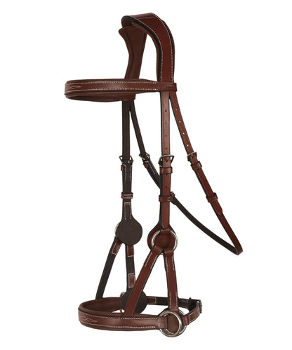 Exion ‘Astra’ Sidepull Bitless Bridle for Horses – Fancy Stitched Padded Leather with Anti-Pressure Crown, Rubber Reins, Stainless Hardware – Black, Brown, Oak | Cob, Full, Oversize, Pony