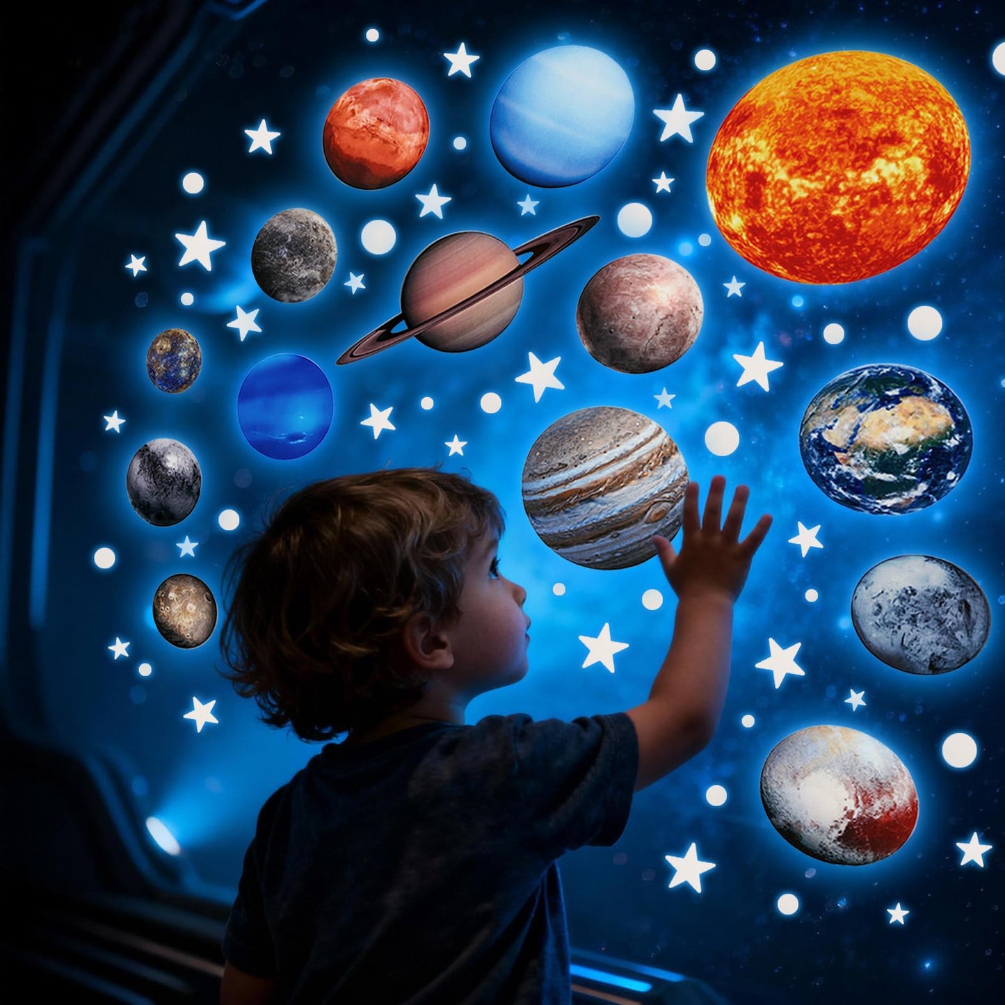 Fontien Solar System Wall Decals Glow in The Dark Stars, 780 Pcs Glowing Stars and Planets Stickers for Ceiling, Baby Nursery Planets Wall Stickers for Bedroom, Kids Room Decoration
