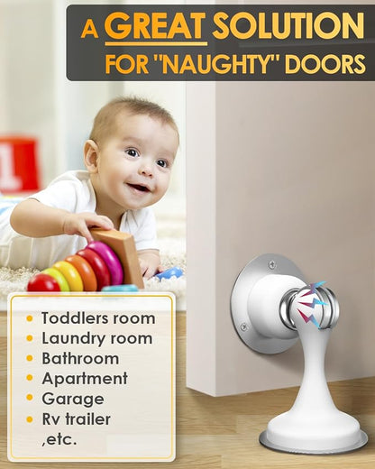 Door Stop Magnetic Door Stoppers, Door Stoppers for Bottom of Door Magnetic Door Catch with 3D Double-Sided Adhesive Tape, No Drilling, Screws for Stronger Mount, Hold Your Door Open