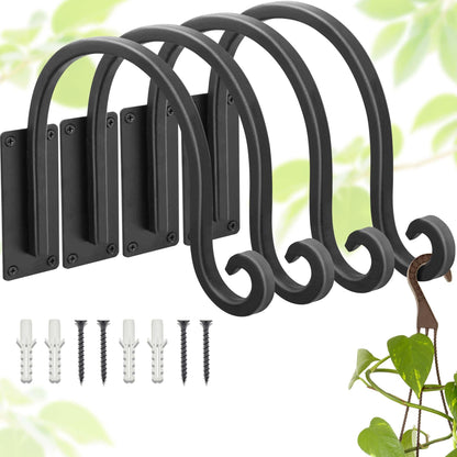 Lifyzoon Heavy Duty Plant Hanger Bracket (8"/Black) - 4 Packs, 35lbs Weight Capacity - Outdoor Hand-Forged Hanging Plant Bracket Durable and Stable Bird Feeder Hanger