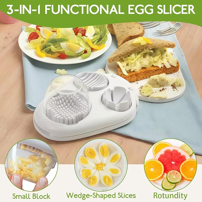 3 in 1 Egg Slicer, Stainless Steel Multipurpose Egg Cutter, Multi-function Kitchen Chopper Tool for Strawberry, Mushroom, Grape, Cherry Tomato, Easy to Clean Kitchen Cutter