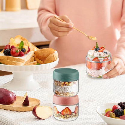 Wresty Empty Clear Glass jars with Airtight Lids Overnight Oats Containers Glass Food Storage Containers Glass Mason Jars For Yogurt Snacks Spice Sugar Jam And More (3 Pcs Mixcolor, 300ml/10oz)
