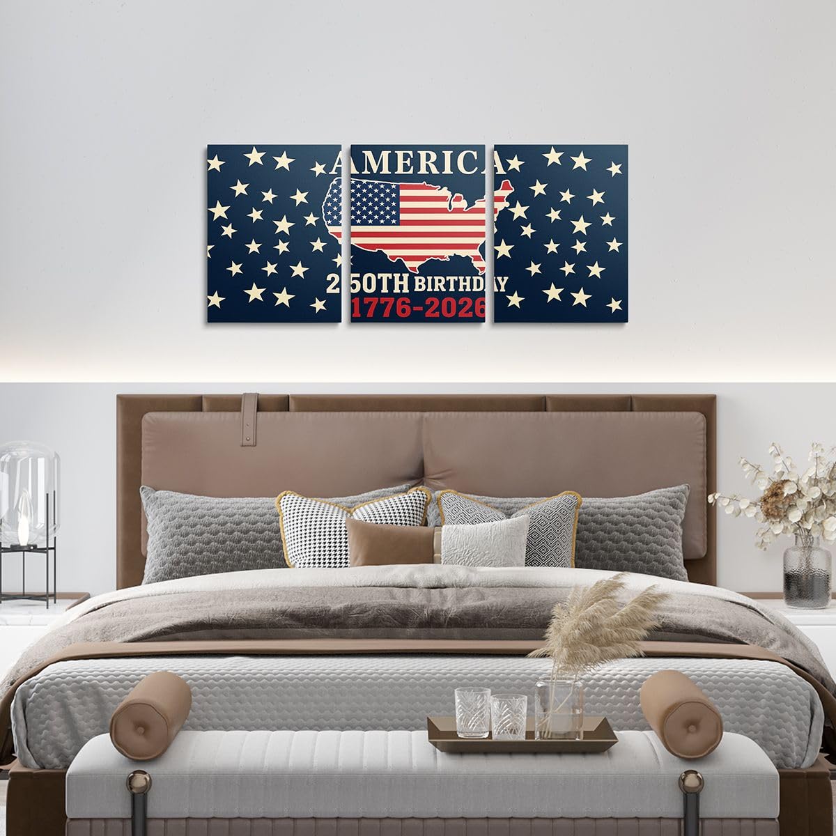 Feelyou Patriotic 250th Anniversary 3 Piece Canvas Wall Art for Living Room Bedroom 4th of July Wall Art for Home Decor America Star Print Office Decor Artwork America Map Picture Posters
