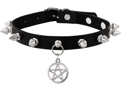 Sacina Gothic Punk Pentagram Star Spiked Choker, Black PU Leather Necklace, Goth Punk Jewelry, Halloween Christmas Jewelry Gift for Women