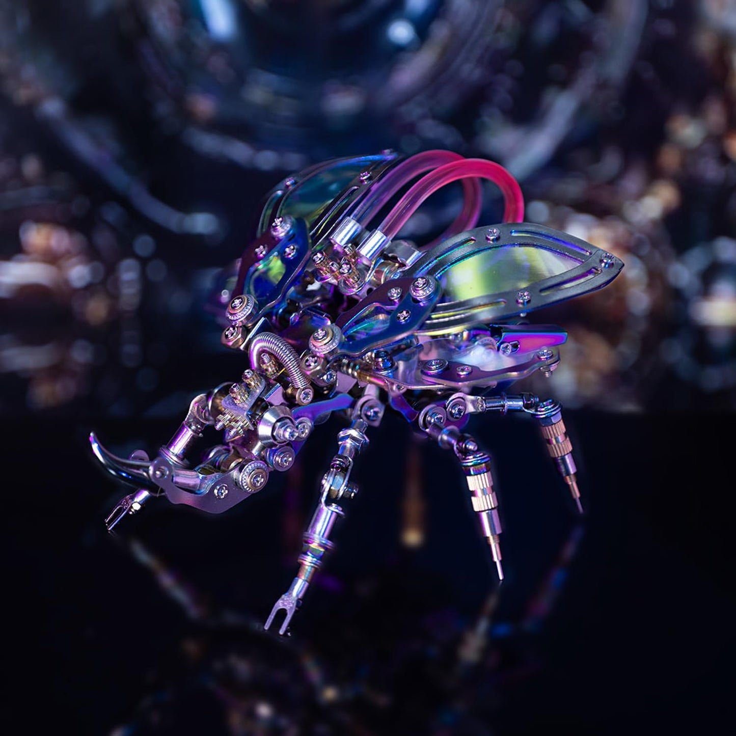 Mostarle Hercules Beetle 3D Metal Puzzle Kit for Adults, 418 PCS DIY Cyberpunk Mechanical Model with Fiber Optic Lights, Gradient Wings, Collectible Insect Building Kit Gift