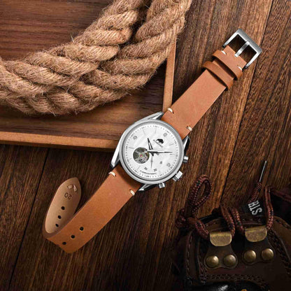 BISONSTRAP Distressed Leather Watch Strap, Watch Replacement Bands for Men, Quick Release Spring Bars, 20mm, Toffee Brown (Silver Buckle)