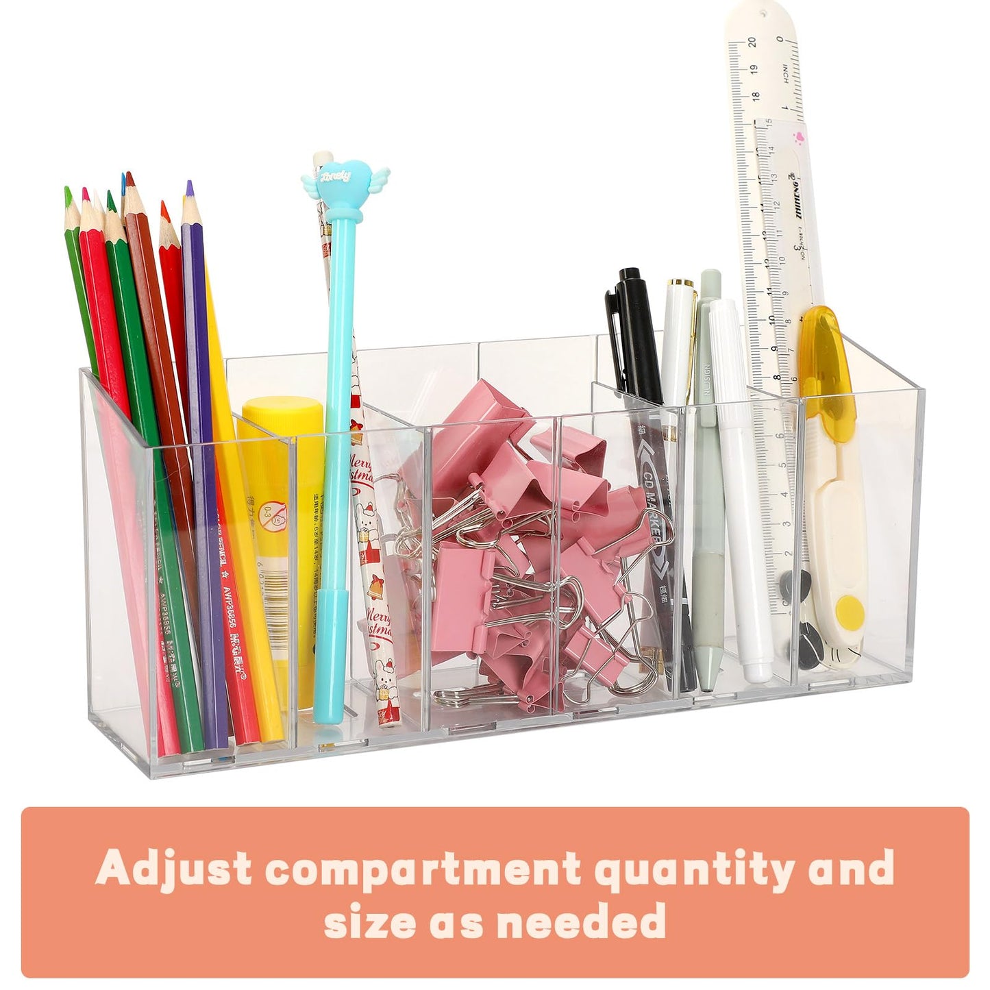 DECYOOL 2Pcs Acrylic Pen Holders with 6 Compartments for Desk Organizer