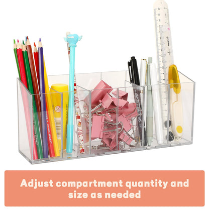 DECYOOL 2Pcs Acrylic Pen Holders with 6 Compartments for Desk Organizer