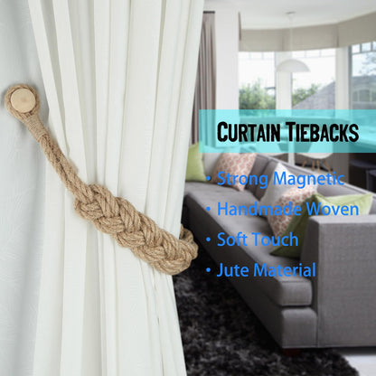 BEL AVENIR Jute Curtain Tiebacks Magnetic Woven Curtain Holdback Drapery Tie-Back (Jute-2Pack)