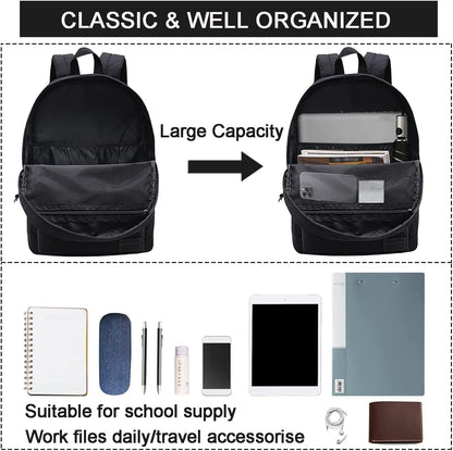 SUPACOOL Casual Laptop Backpack for Men and Women, Work backpack, Black Backpacks, College School Backpack for Boys and Girls, Lightweight Travel Back Pack(Black)