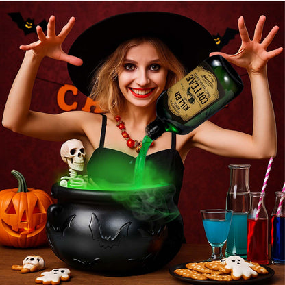 Halloween Decor Indoor - Cauldron Decorations with Skeleton, Magic Floating Potion Bottles & Fog Maker -Scary Witches Cauldron Halloween Party Decoration for Home kitchen Table