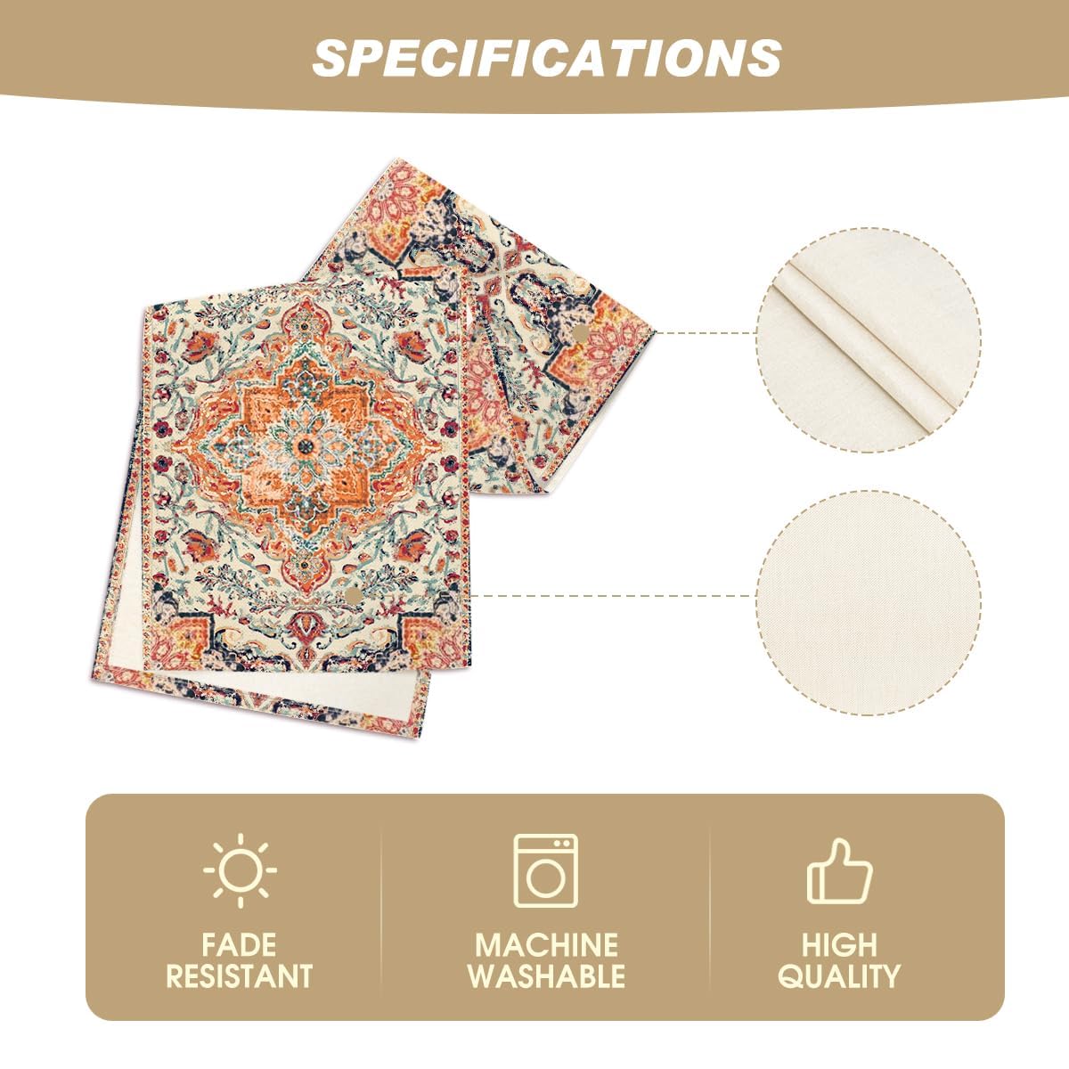 Artoid Mode Boho Bohemia Style Orange Table Runner, Country Rustic Farmhouse Magical Fall Kitchen Dining Table Decoration for Home Party Decor 13x90 Inch