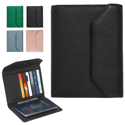 WHHMK Leather Passport Holder for Travel,Rfid Passport Holder Protect Your Card Security,Passport Book Holder for Men Women,Travel Wallet with Cards & Pen Slot,Boarding Pass,Zipper Cash Pocket(Black)