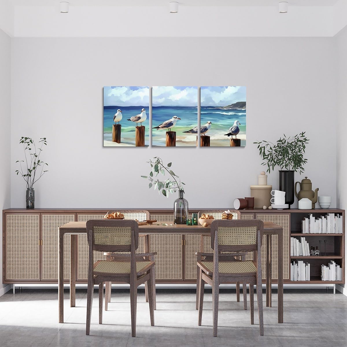 jejeloiu Seagull Blue Canvas Wall Art for Living Room Bedroom 12"x16"x3pcs Ocean Bird Picture Wall Decor for Bathroom Coastal Beach Office Decorations Artwork Posters Marine Life Sea Painting