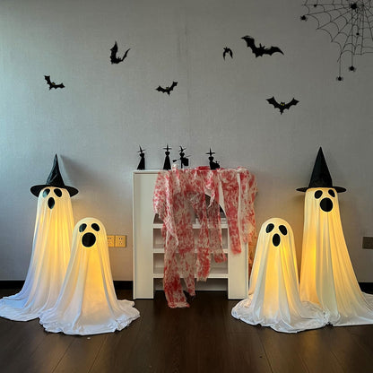 Justforjoyful 4 Packs Halloween Ghost Decor Light Up Ghost Kit Outdoor Indoor Spooky Halloween Party Decorations with Easy Assembly