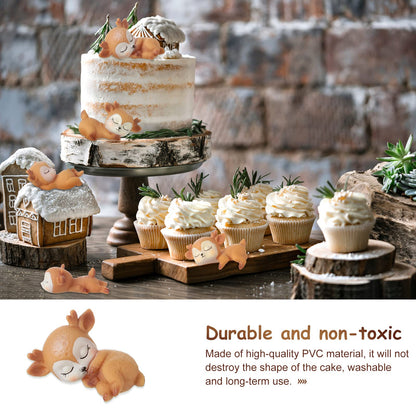 12 Pieces Deer Figurines Cake Toppers for Baby Shower Woodland Animal Deer Topper Cute Doe Fawn Cake Ornaments Decorations for Birthday Wedding Anniversary Party