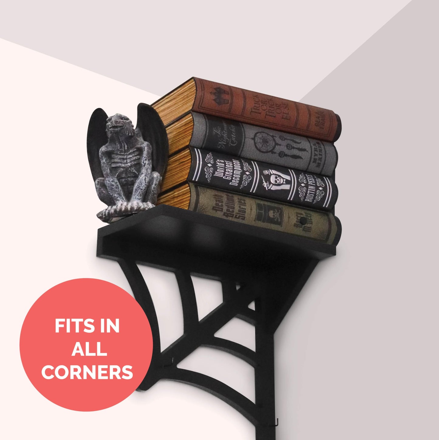 BELL BOOK AND CANDLE 2 PC Spider Web Floating Shelves - Hang Separately or Together - Spooky Gothic Decor - Goth Oddities Shelf - Horror Bookshelf
