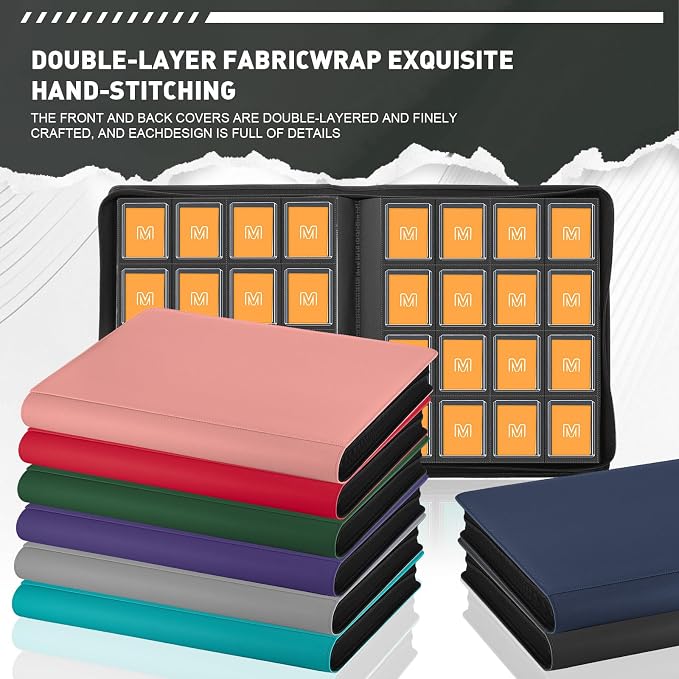 16 Pocket Toploader Binder,Holds 640 Top Loaders,Top Loader Binder for 3" x 4"Rigid Cards,Sleeves Card Collection Binder,20 Double Sided Pages,Compatible with Trading & Sports Holder (16Black)