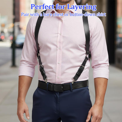 CIATBYYJ Men Leather Suspenders Vintage Men's Back Support Harness Harness Black Belt Strap Body Accessory