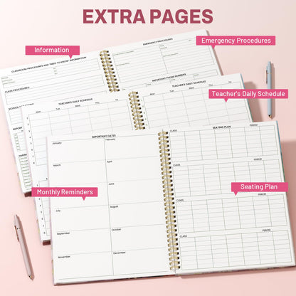 SUNEE Teacher Class Record Book for 9-10 weeks, 36 Names, 8.5x11 Inch, 104 Pages(52 Sheets), 100gsm Thick Paper, Larger Grade Recording up to 36 Students with Water-Resistant Plastic Cover,Pink Marble