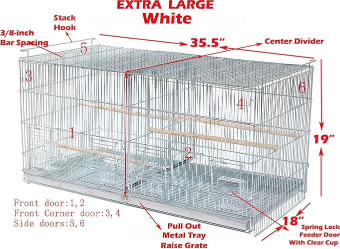 Extra Large 36" x 18" x 19"H Lot of Two Breeder Bird Flight Cage Side Breeding Nest Box Door Center Divider with Removable Rolling Stand