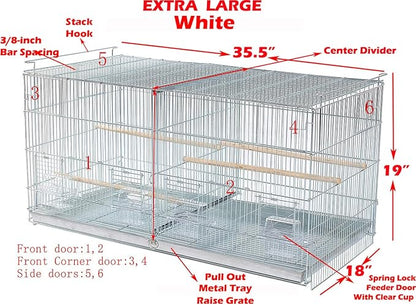 LOT of Two Extra Large 36" x 18" x 19"H Stackable Breeder Bird Flight Cage Removable Center Divider and Breeding Nest Doors with Removable Rolling Stand