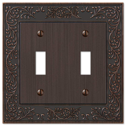 Amerelle 43TTVB English Garden Wallplate, 2 Toggle, Cast Metal, Aged Bronze, 1-Pack
