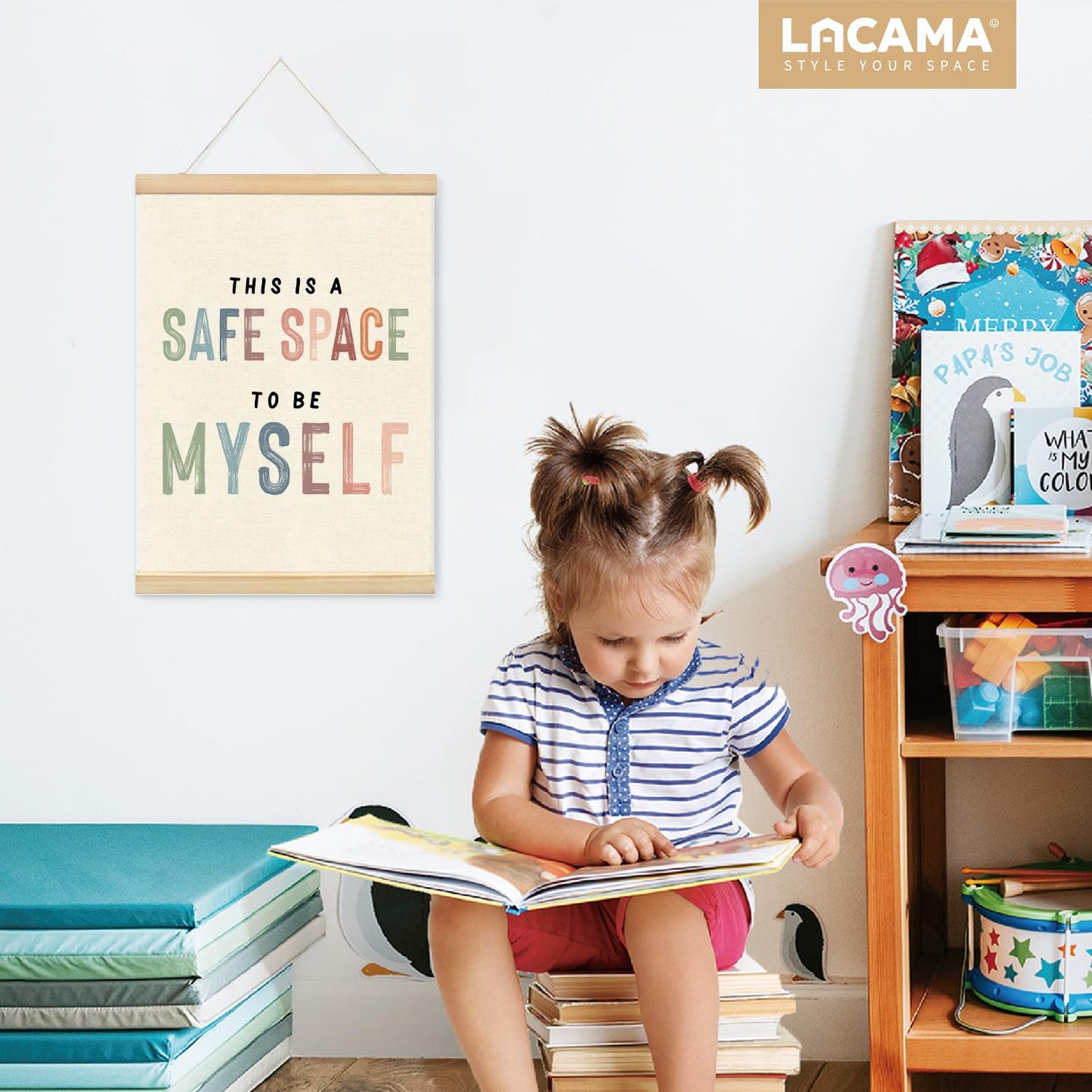 Lacama This is a Safe Space To Be Myself Wooden Poster Hanger,Poster Hanger Frame for Classroom