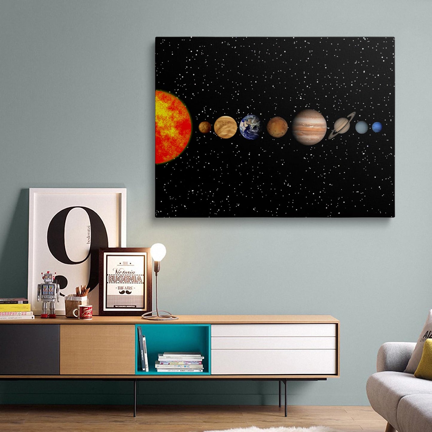 Framed Space Solar System Galaxy Planets Canvas Wall Art Astronomy Interstellar Science Decor Poster For Living Room Bedroom Home Office Artwork Gift Ready To Hang (16x24 Inches)