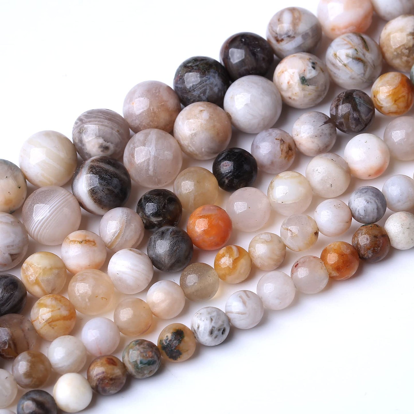 32PCS 12MM Natural Bamboo Leaf Agate Stone Beads Energy Healing Beads for DIY Jewelry Bracelet Necklace Making for Jewelry Making15Inch