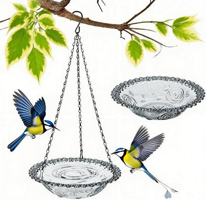 2-Pack Hanging Bird Baths and Feeders for Outdoors, Grey Plastic Bird Water Bowls for Garden and Yard Use