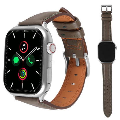 Soft Genuine Leather Band for Apple Watch 49mm 46mm 45mm 44mm 42mm - Women/Men Vintage Retro Replacement Wristband Strap with Metal Buckle for iWatch Ultra 3/2/SE/Series 11/10/9/8/7/6/5/4/3 - Grey