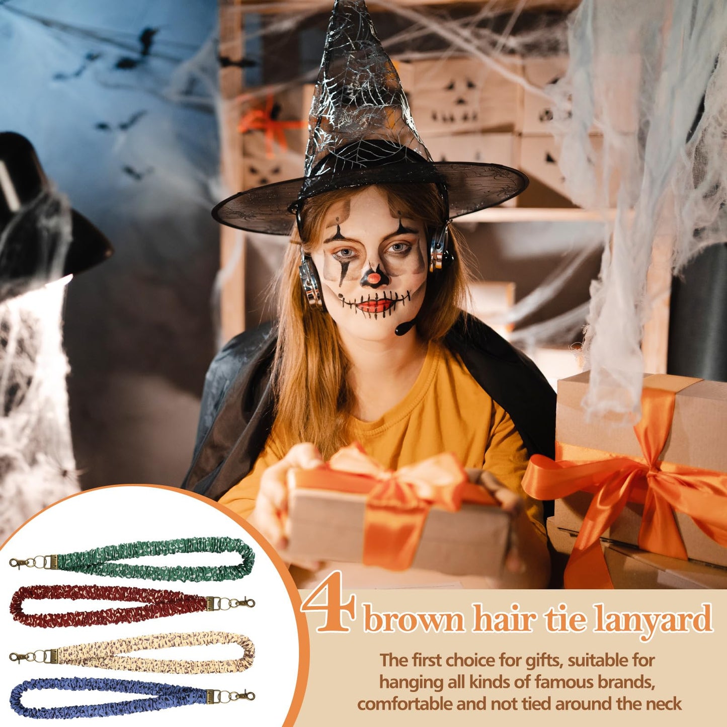 4 Pcs Teacher Lanyard Scrunchie for ID Badges and Keys Cute Wizard Style Stretchy Scrunchie Lanyards for Teachers Appreciation Gifts Nurses Employee Team Women Office School Gifts