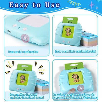 QuTZ ABC Talking Flash Cards for Toddlers 2-4, Autism Toys, Speech Therapy Toys, Educational ABC Learning Talking Sight Words Flash Cards Kindergarten for Boys and Girls, 248 Sight Words Blue