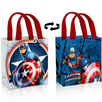 Captain America Party Favor Bags Set – 24 Pack 8" Marvel Goodie Bags for Kids Bulk Reusable Mini Totes | Avengers Captain America Birthday Party Supplies