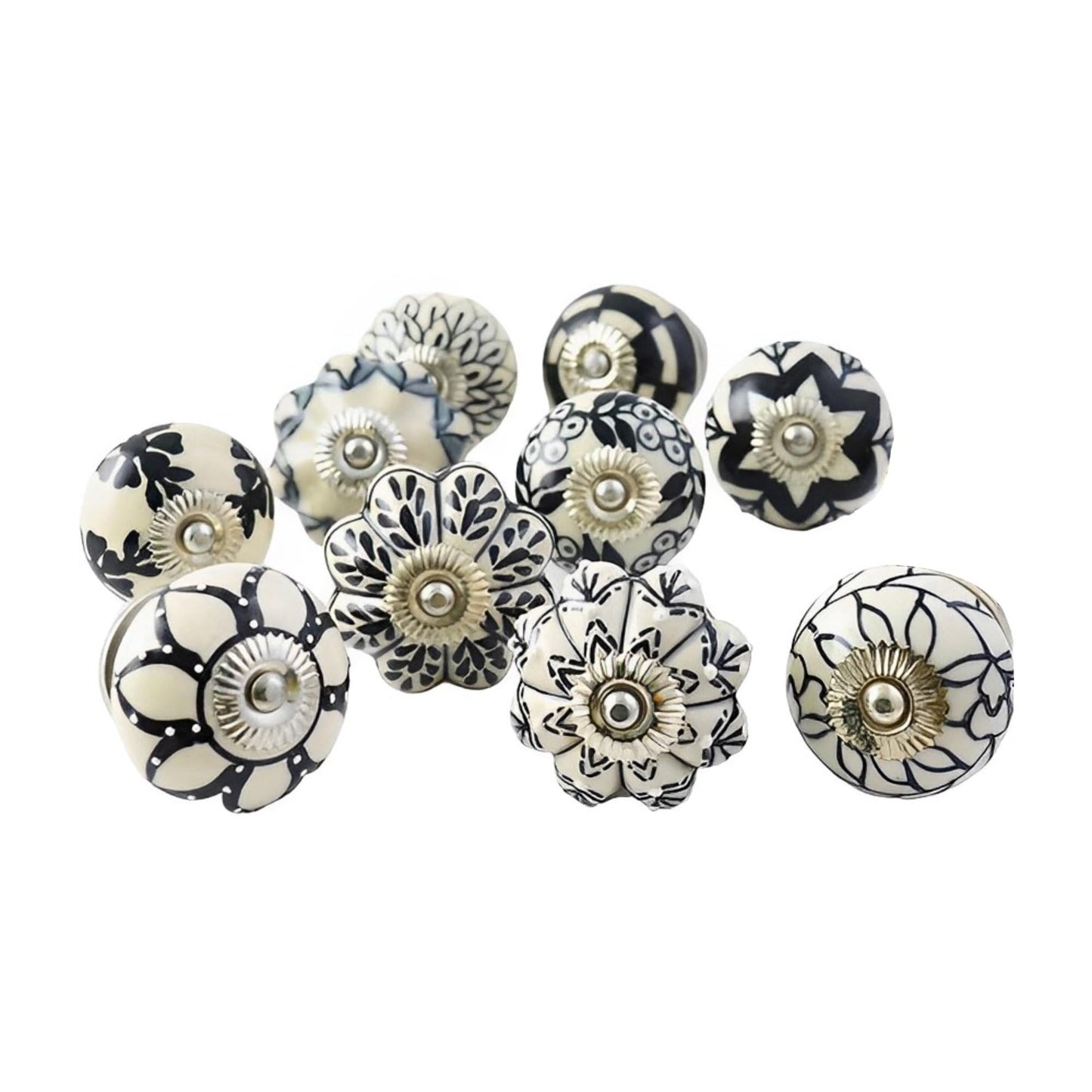 Ajuny Ceramic Cabinet Knobs, Set of 20 - Vintage Black & White, Hand-Painted Pumpkin & Round Drawer Pulls for Kitchen Cabinets, Vanities, Dressers & Cupboards, 1.5 in, Screws & Backplates Included