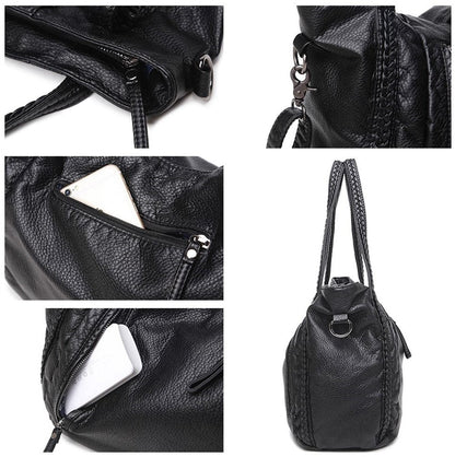 Mn&Sue Vegan Leather Hobo Bag for Women, Slouchy Shoulder Handbag with Braided Handle, Work Tote Travel Daily Purse (Medium)