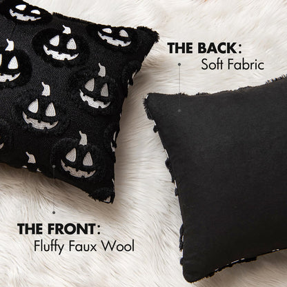 MIULEE Thanksgiving Fall Halloween Throw Pillow Covers 18x18 Decorative Pumpkin Pattern Pillowcases Soft Plush Faux Wool Cushions for Home Patio Sofa Couch,Black