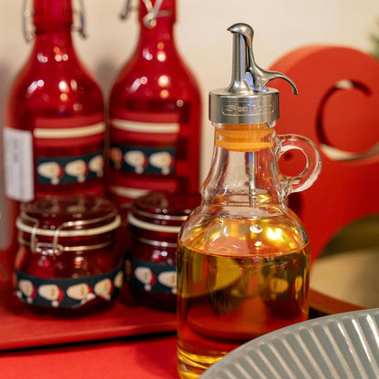 Olive Oil Dispenser Bottle,Glass Oil Dispenser with Stainless Steel Spouts,Oil Bottles for Kitchen, Oil Dispenser Bottle with Drip Free Spouts (2pcs) 12 oz