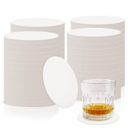 400 Pcs Disposable Paper Coasters（1MM）, 4 Inch Round White Cardboard Coasters for DIY Crafts Arts Drinks Weddings Parties Catering (White)