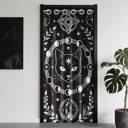 CONCHLERY Divination Style Door Curtain for Doorway Cats Doorway Curtain Stars Room Divider Curtains with Plastic Rings Folding Doors Curtains for Closet Bedroom Living Room Doorway, 39x79 Inch