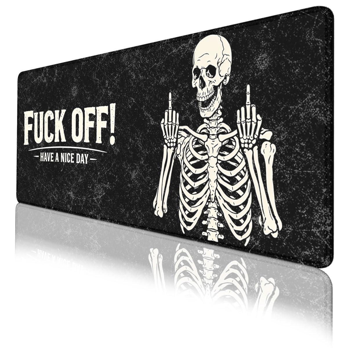 Funny Skeleton Mouse Pad Gothic Sarcastic Skull Halloween Extended Mousepad Waterproof Stitched Edges Rubber Base Non-Slip Deskmap Computer Keyboard Mat 31.5x11.8 Inch